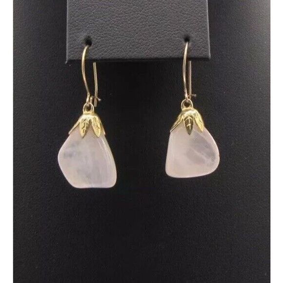 Quartz Gold overlay Dangle Earrings 3.5cm - Picture 1 of 4